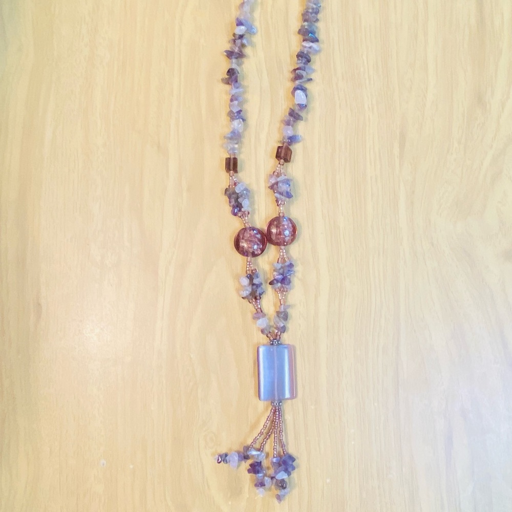 Amethyst chip beaded necklace
